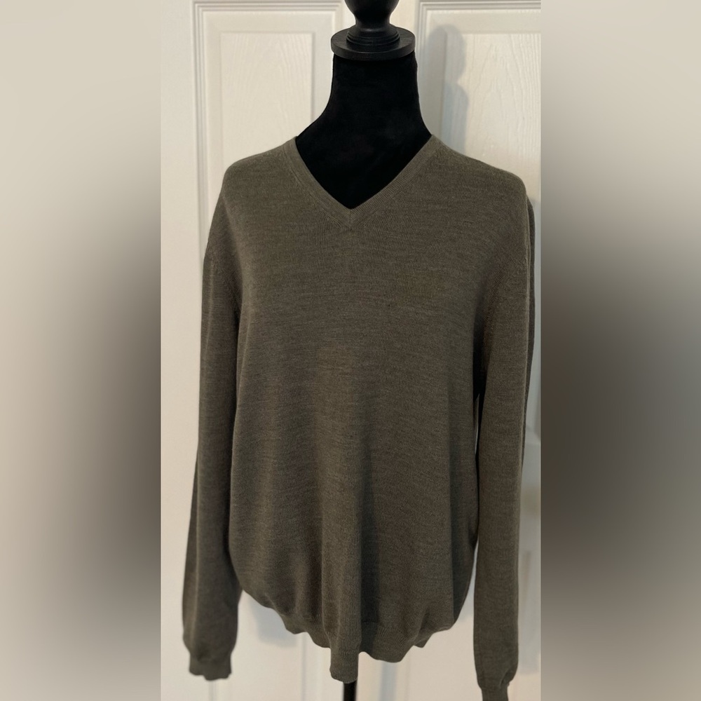 Brooks Brothers Pullover‎ Merino Wool Sweater Men’s Medium Olive Green V Neck